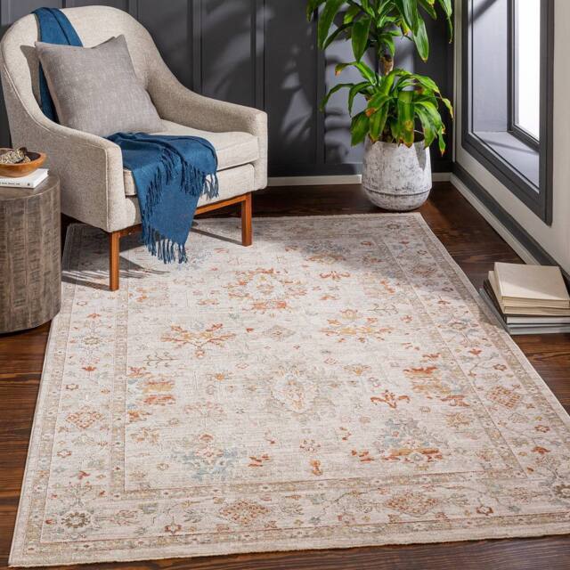 Livabliss Avant Garde - Vintage Beige Blue Orange Traditional Boho Fringe Living Rug in Light Beige - Size: 150 cm x 230 cm - image 1