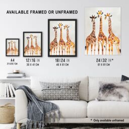 "Artery8 Group of Giraffes Bright Watercolour Safari Wall Art Print in Brown - Size: W12"" x H16""" - thumbnail 3