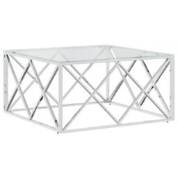 Berkfield Home Coffee Table 80x80x40 cm Stainless Steel & Glass in Silver - Size: 80 x 80 x 40 cm - thumbnail 1