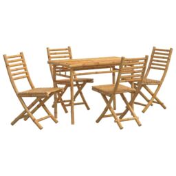 Berkfield Home 5 Piece Garden Dining Set Bamboo in Brown - thumbnail 2