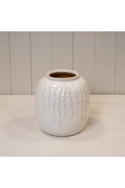 KDMD Small Cream Ceramic Ribbed Vase - image 1