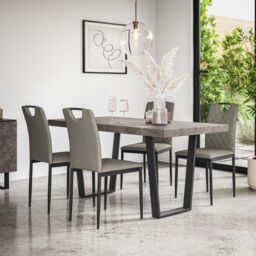 More4Homes Aria Dining Table & Chairs - Concrete Effect Table Top w Black Legs + Monza Linen Dining Chair Set Of 4 in Grey - thumbnail 1