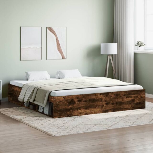 Berkfield Home Bed Frame Smoked Oak 180x200 cm Super King Size in Brown - image 1