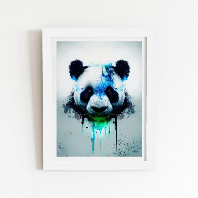 "Warren Reed - Designer Panda Face Splashart Light Background Framed Art Print in White - Size: W12"" x H16""" - image 1