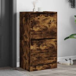 Berkfield Home Shoe Cabinet with 2 Flip-Drawers Smoked Oak 60x42x108 cm in Brown - Size: 60 x 42 x 108 cm - thumbnail 2