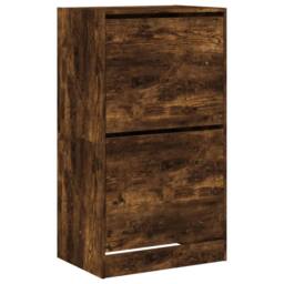 Berkfield Home Shoe Cabinet with 2 Flip-Drawers Smoked Oak 60x42x108 cm in Brown - Size: 60 x 42 x 108 cm - thumbnail 1