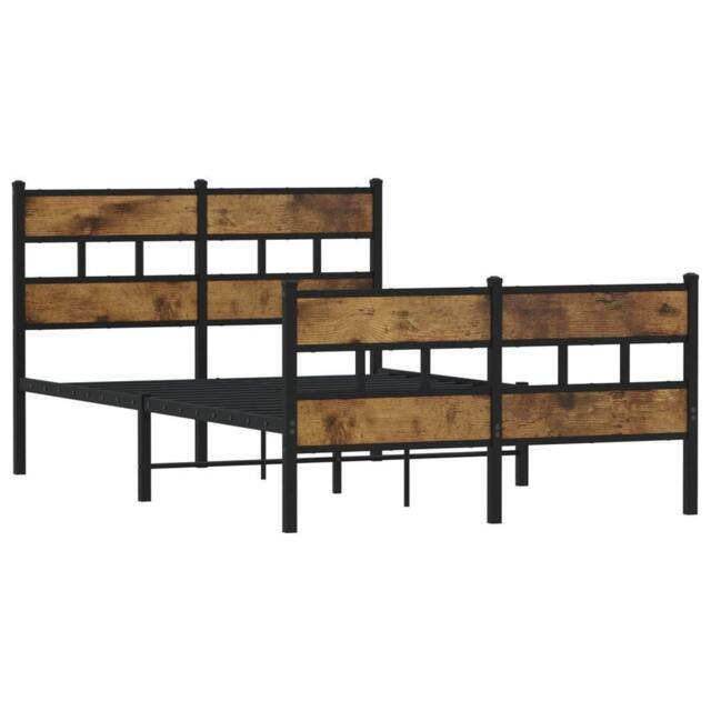 Berkfield Home Metal Bed Frame without Mattress Smoked Oak 120x190 cm Small Double in Brown - image 1