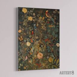 "Artery8 Birds In Flowering Shrubs Floral Canvas Wall Art Print - Size: W18"" x H24""" - thumbnail 2