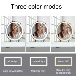 Alivio Women's Hollywood Dressing Table Set with LED Lights & 3 Color Mode Vanity Table with Stool in Grey - thumbnail 2