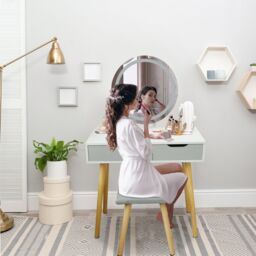 Alivio Women's Hollywood Dressing Table Set with LED Lights & 3 Color Mode Vanity Table with Stool in Grey - thumbnail 6