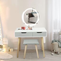 Alivio Women's Hollywood Dressing Table Set with LED Lights & 3 Color Mode Vanity Table with Stool in Grey - thumbnail 4