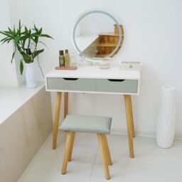 Alivio Women's Hollywood Dressing Table Set with LED Lights & 3 Color Mode Vanity Table with Stool in Grey - thumbnail 7