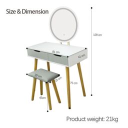 Alivio Women's Hollywood Dressing Table Set with LED Lights & 3 Color Mode Vanity Table with Stool in Grey - thumbnail 5