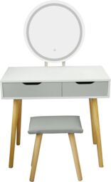 Alivio Women's Hollywood Dressing Table Set with LED Lights & 3 Color Mode Vanity Table with Stool in Grey - thumbnail 9