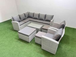 Fimous 11 Seater Garden Outdoor PE Rattan Furniture Set with 3 Stools in Light Grey - thumbnail 2
