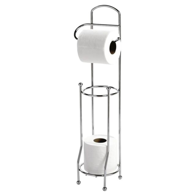 mysmartbuy Toilet Roll Store & Holder - Freestanding Chrome Finish Metal Wire Bathroom Loo Roll Stand, Holds up to 4 Rolls - H65 x 15.5cm