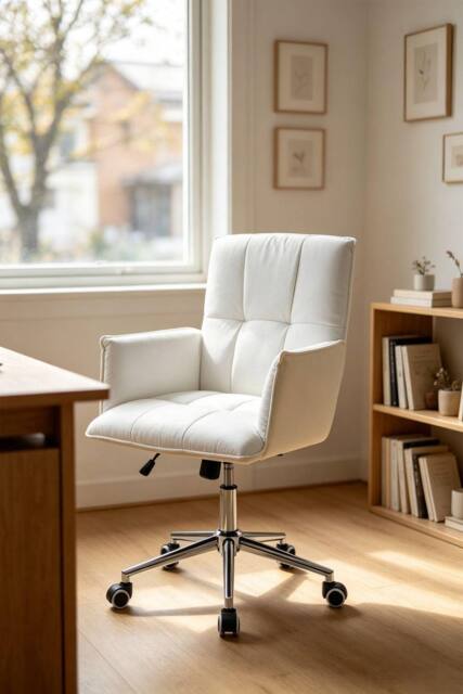 Living and Home Ergonomic Office Chair with Wheels and Adjustable Height Cream Beige - image 1