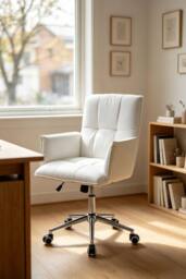Living and Home Ergonomic Office Chair with Wheels and Adjustable Height Cream Beige