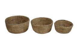 Orsina Lidi Set Of Three Straw Baskets With Black Detail in Natural - thumbnail 1