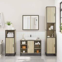 Berkfield Home 3 Piece Bathroom Furniture Set Sonoma Oak Engineered Wood in Light Tan - thumbnail 3