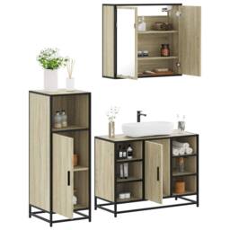 Berkfield Home 3 Piece Bathroom Furniture Set Sonoma Oak Engineered Wood in Light Tan - thumbnail 2