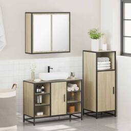 Berkfield Home 3 Piece Bathroom Furniture Set Sonoma Oak Engineered Wood in Light Tan - thumbnail 4