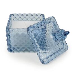 Candlelight Square Embossed Candle Jar Tianshui Blue - thumbnail 1