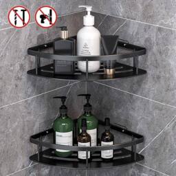 Kelvenix 2 Tier No Drilling Bathroom Wall Corner Shelf Rack in Black - thumbnail 5