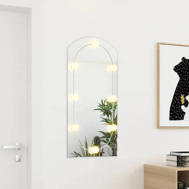 Berkfield Home Mirror with LED Lights 90x45 cm Glass Arch in Silver - image 1