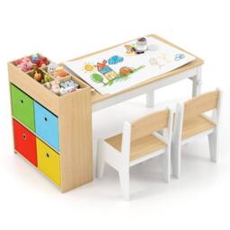 Costway Wooden Kids Craft Study Desk w/Shelves Activity Desk & Chair - thumbnail 3