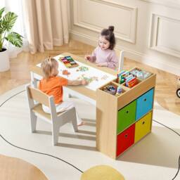 Costway Wooden Kids Craft Study Desk w/Shelves Activity Desk & Chair - thumbnail 6