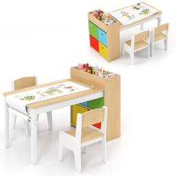 Costway Wooden Kids Craft Study Desk w/Shelves Activity Desk & Chair - thumbnail 5