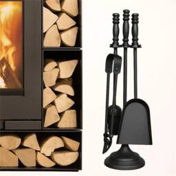Nordara 5 Pcs Fireside Companion Set Heavy Duty Fireplace Stove Accessories in Black - Size: Large - thumbnail 3