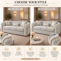 Stratus Interiors Ambassador Velvet Chesterfield Sofa- Gold Trim - No Frill - 3 Seater in Silver - thumbnail 3