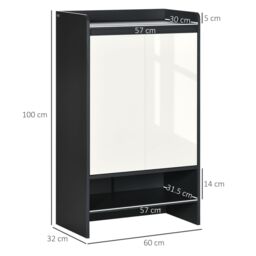HOMCOM Modern Storage Cabinet with High Gloss White Doors for 15 Pairs of Shoes in Grey - thumbnail 3