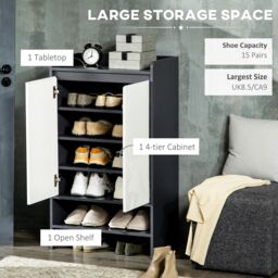 HOMCOM Modern Storage Cabinet with High Gloss White Doors for 15 Pairs of Shoes in Grey - thumbnail 4