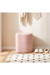 Living and Home Round Teddy Fleece Upholstered Footstool in Pink - thumbnail 5