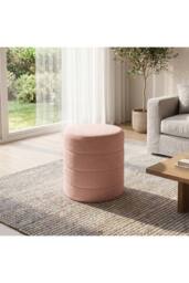 Living and Home Round Teddy Fleece Upholstered Footstool in Pink - thumbnail 1