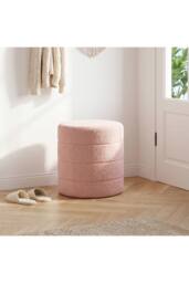 Living and Home Round Teddy Fleece Upholstered Footstool in Pink - thumbnail 4
