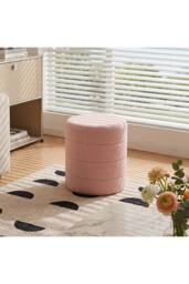 Living and Home Round Teddy Fleece Upholstered Footstool in Pink - thumbnail 3