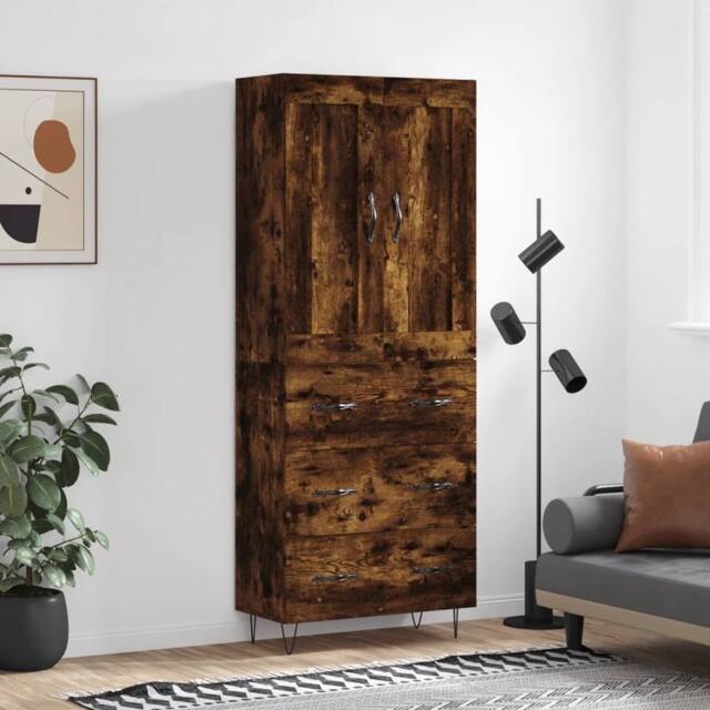 Berkfield Home Highboard Smoked Oak 69.5x34x180 cm Engineered Wood in Brown - image 1