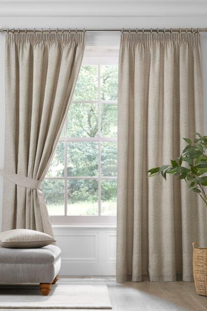 Dreams & Drapes 'Pembrey' Textured Pair of Pencil Pleat Curtains With Tie-Backs in Natural - Size: 117 cm width x 137 cm drop - image 1