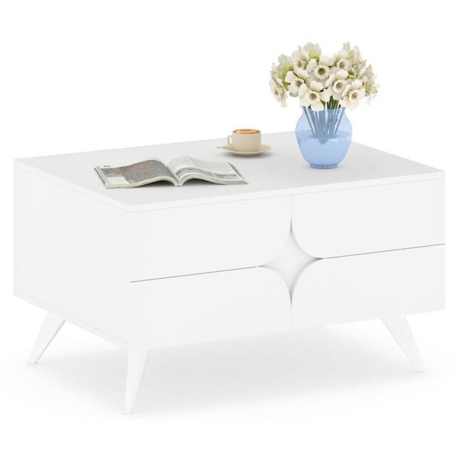 Gymax Coffee Table Farmhouse Accent Table Cocktail Table With 4 Raised Legs in White - image 1