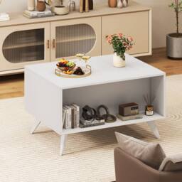 Gymax Coffee Table Farmhouse Accent Table Cocktail Table With 4 Raised Legs in White - thumbnail 5