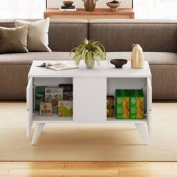Gymax Coffee Table Farmhouse Accent Table Cocktail Table With 4 Raised Legs in White - thumbnail 3