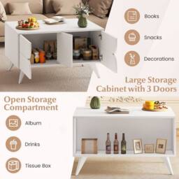 Gymax Coffee Table Farmhouse Accent Table Cocktail Table With 4 Raised Legs in White - thumbnail 6