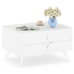 Gymax Coffee Table Farmhouse Accent Table Cocktail Table With 4 Raised Legs in White - thumbnail 1