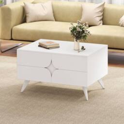 Gymax Coffee Table Farmhouse Accent Table Cocktail Table With 4 Raised Legs in White - thumbnail 4