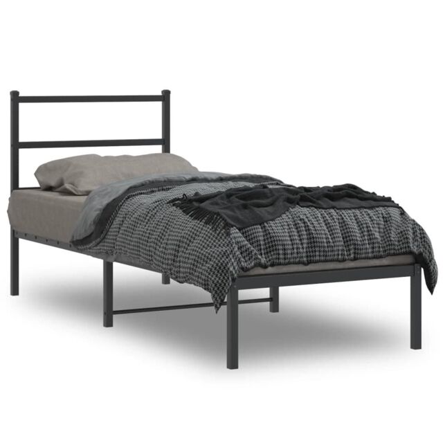 Berkfield Home Metal Bed Frame without Mattress with Headboard Black 80x200cm - Size: 80x200 cm - image 1