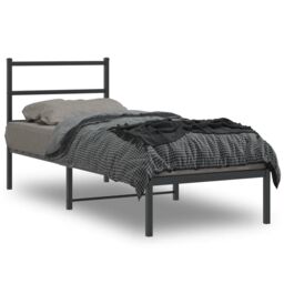 Berkfield Home Metal Bed Frame without Mattress with Headboard Black 80x200cm - Size: 80x200 cm - thumbnail 1